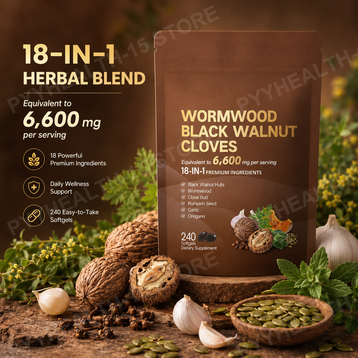 Herbal Wellness In - 18-in-1 Wormwood Black Walnut Clove Softgels